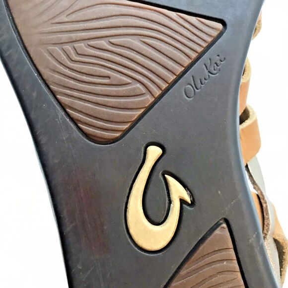 OluKai Awe 'Awe Hawaiian Sandals Women's 7 Brown & Gold Full Grain Leather Shoe - Picture 10 of 11